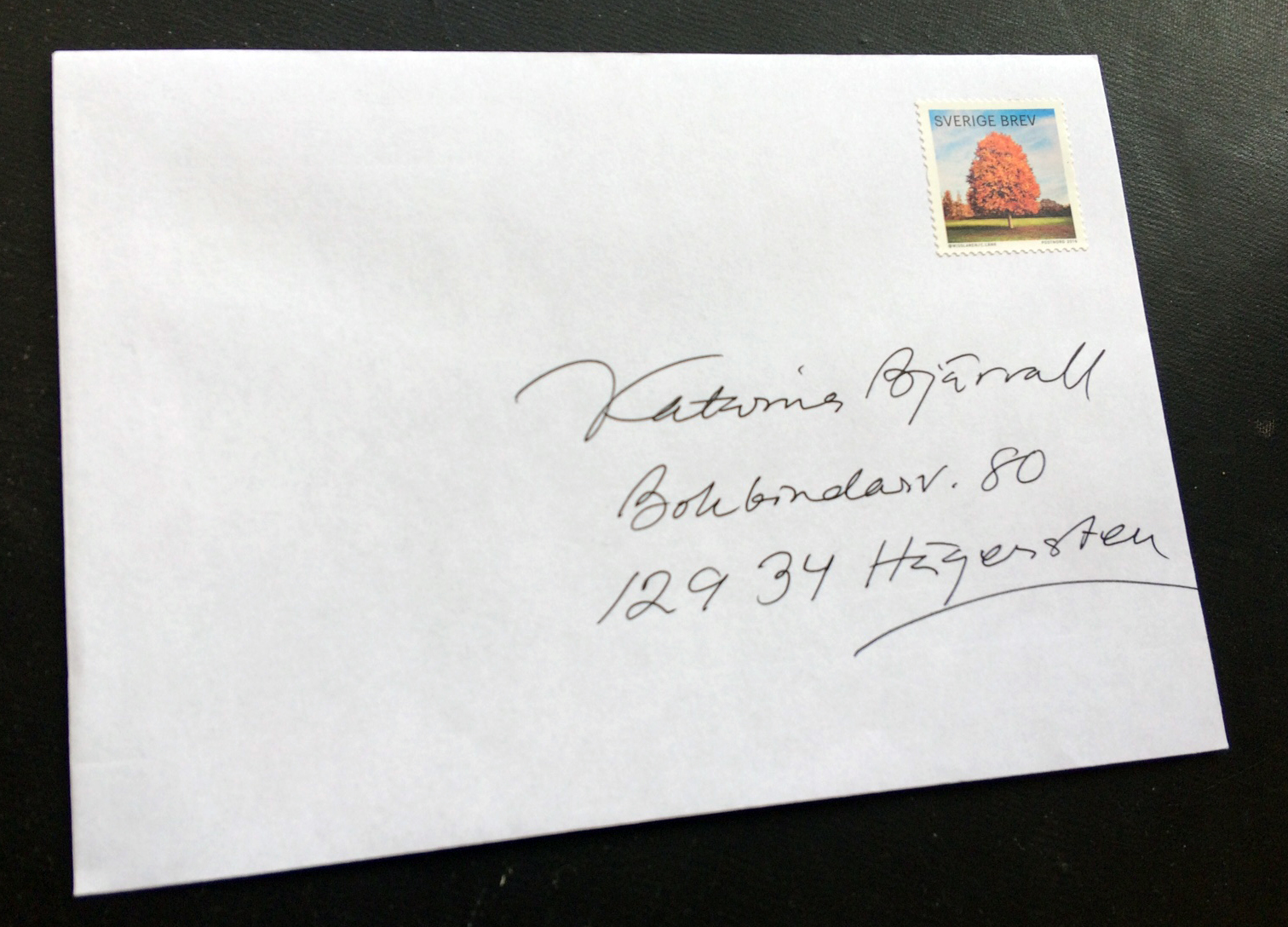 Kuvert med adressen till Katarina Bjärvall